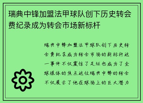 瑞典中锋加盟法甲球队创下历史转会费纪录成为转会市场新标杆